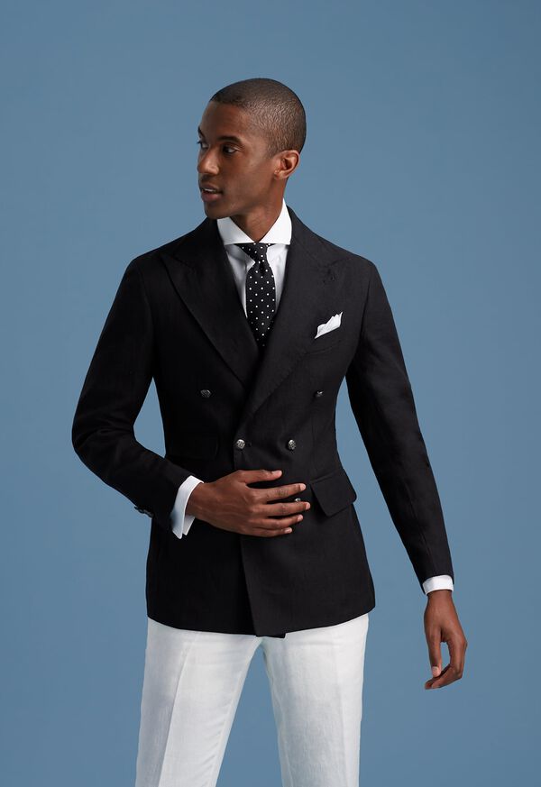 Paul Stuart Black Linen Double Breasted Jacket Detail, image 1